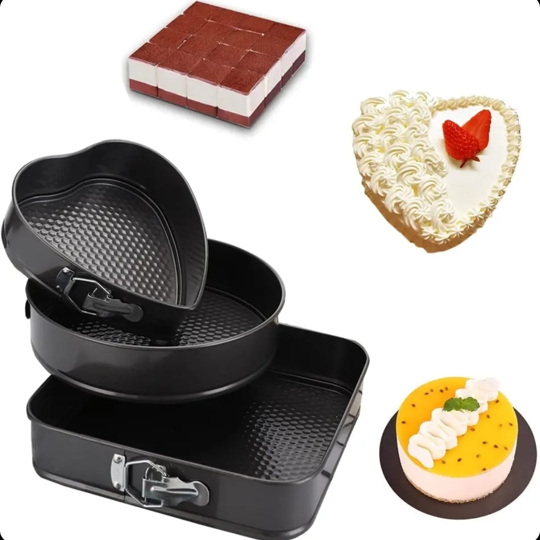 Set 3 tavi tort antiaderente teflonate rotunda inima patrata cu margine detasabila