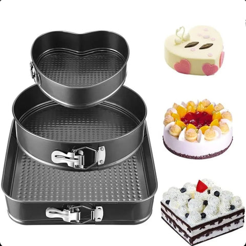 Set 3 tavi tort antiaderente teflonate rotunda inima patrata cu margine detasabila