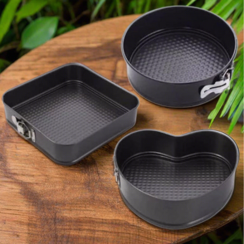 Set 3 tavi tort antiaderente teflonate rotunda inima patrata cu margine detasabila