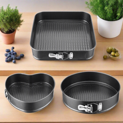 Set 3 tavi tort antiaderente teflonate rotunda inima patrata cu margine detasabila