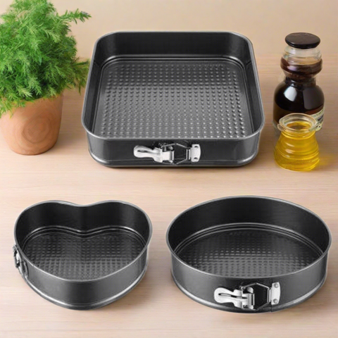 Set 3 tavi tort antiaderente teflonate rotunda inima patrata cu margine detasabila