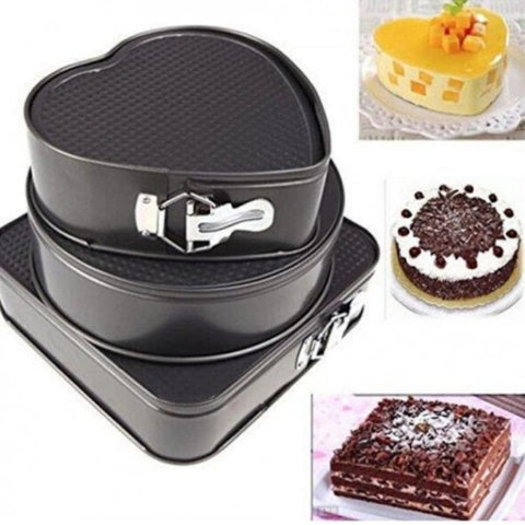 Set 3 tavi tort antiaderente teflonate rotunda inima patrata cu margine detasabila
