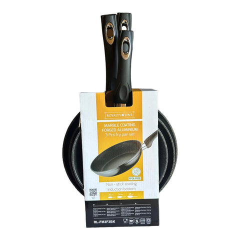 Set 3 tigai cu invelis de marmura Royalty Line Negru RL-FM3F3BK Gătește sanatos