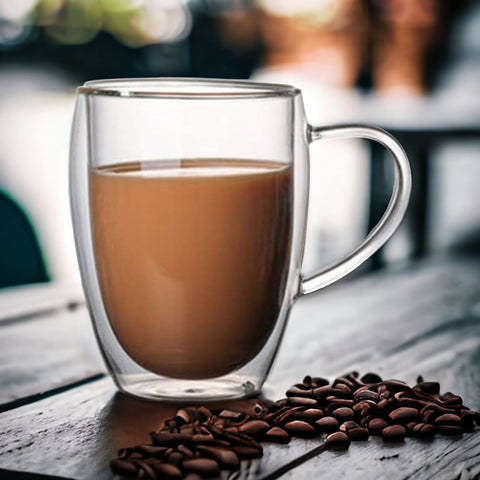 Set 4 cesti cafea pereti dublii termo de sticla coffe 350 ml X 238