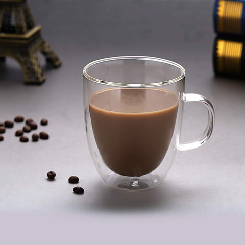 Set 4 cesti cafea pereti dublii termo de sticla coffe 350 ml X 238