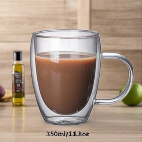 Set 4 cesti cafea pereti dublii termo de sticla coffe 350 ml X 238