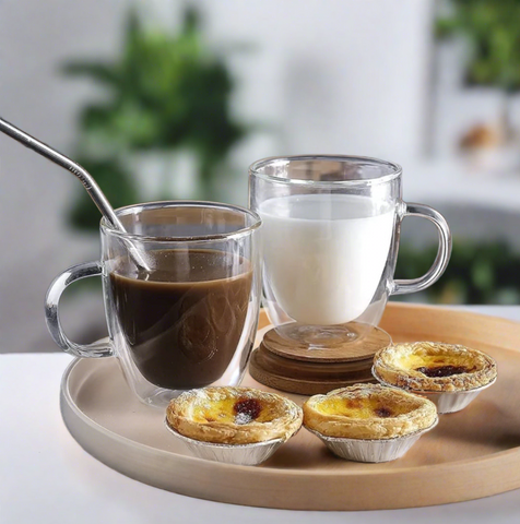 Set 4 cesti cafea pereti dublii termo de sticla coffe 350 ml X 238