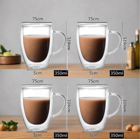 Set 4 cesti cafea pereti dublii termo de sticla coffe 350 ml X 238