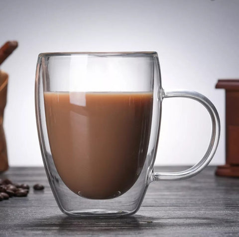 Set 4 cesti cafea pereti dublii termo de sticla coffe 350 ml X 238
