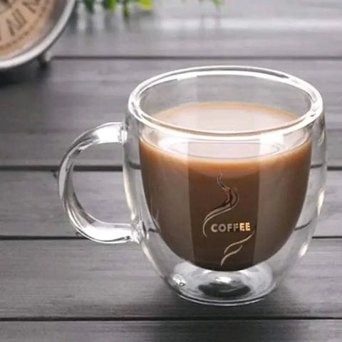 Set 4 cesti cafea cu pereti dubli termorezitente 250 ml mesaj Coffee X239