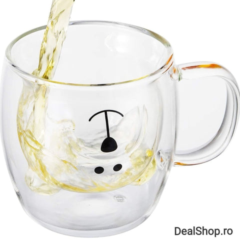 Set 4 cesti cafea pereti dubli sticla termorezistenta Coffe Model Ursulet 260 ml coffe tea