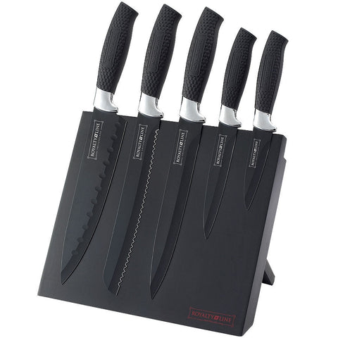 Set 5 cutite cu suport magnetic negru Royalty Line MAG5K