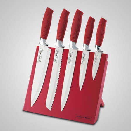 Set 5 cutite suport magnetic Rosu antiadeziv Royalty Line MAG5R