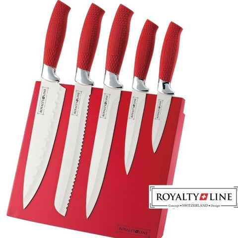Set 5 cutite suport magnetic Rosu antiadeziv Royalty Line MAG5R