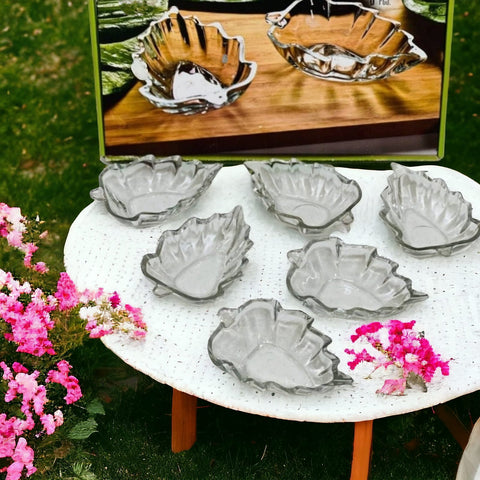 Set 6 Boluri Sticla în Forma de Frunza Verde Naturala pe Masa Ta