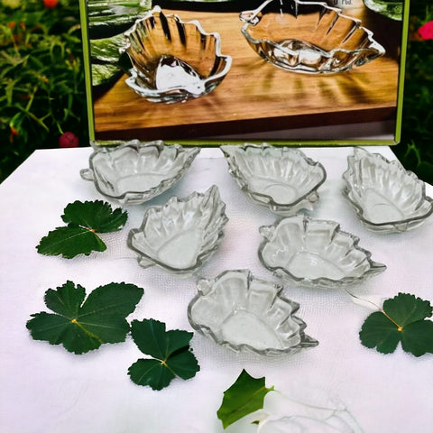 Set 6 Boluri Sticla în Forma de Frunza Verde Naturala pe Masa Ta