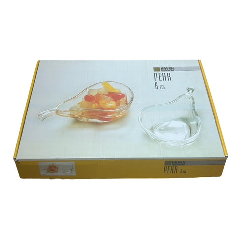 Set de 6 boluri din sticla in forma de para 15 x 9 x 4,5 cm eleganta si originalitate pentru masa ta