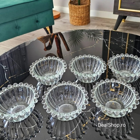 Set 6 Boluri din Sticlă Transparentă Bubbles 12 cm Eleganță și Versatilitate pentru Bucătăria Dumneavoastră