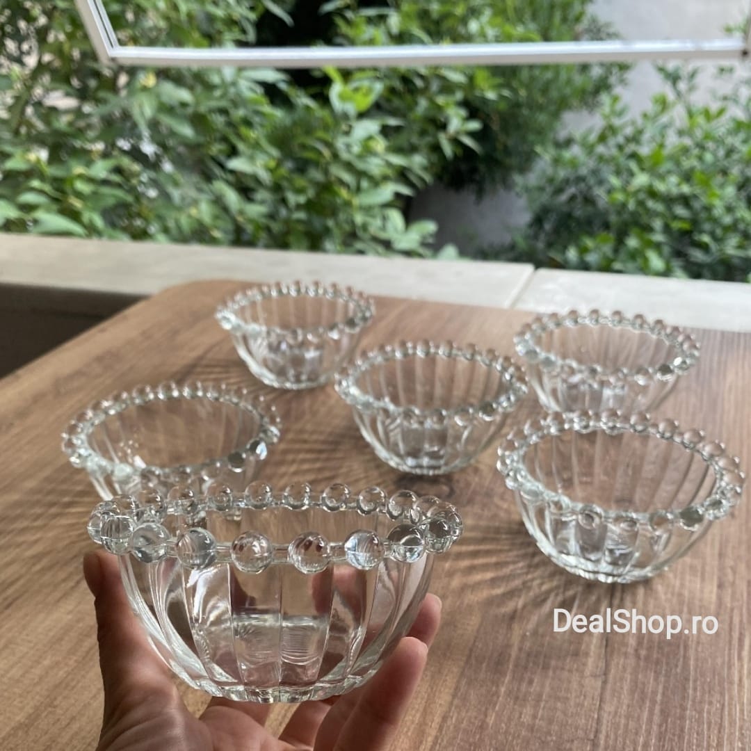 Set 6 Boluri din Sticlă Transparentă Bubbles 12 cm Eleganță și Versatilitate pentru Bucătăria Dumneavoastră