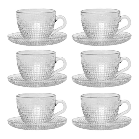 Set 6 cești cafea ceai  Sticlă Transparentă cu Farfurii 190 ml Venice Eleganță și Stil pentru Momentele Tale de Răsfat
