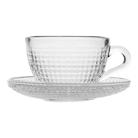 Set 6 cești cafea ceai  Sticlă Transparentă cu Farfurii 190 ml Venice Eleganță și Stil pentru Momentele Tale de Răsfat