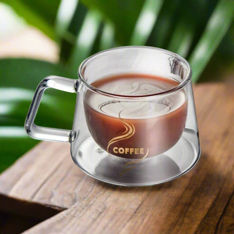 Set 6 cesti cafea cu pereti dubli sticla termorezistenta 200 ml Mesaj COFFEE CADOUL PERFECT terasa