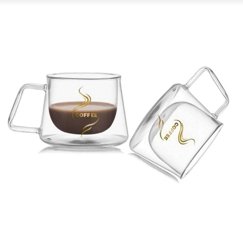 Set 6 cesti cafea cu pereti dubli sticla termorezistenta 200 ml Mesaj COFFEE CADOUL PERFECT terasa