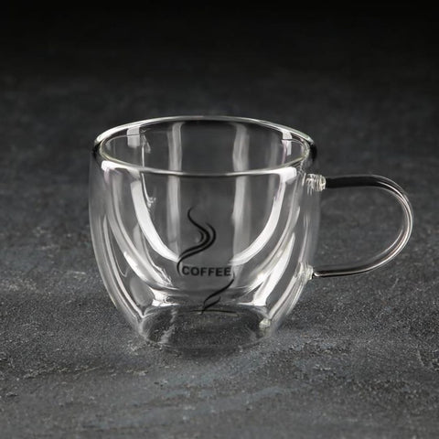 Set 6 cesti cafea cu pereti dubli din sticla termorezistenta 250 ml Mesaj Coffee X239