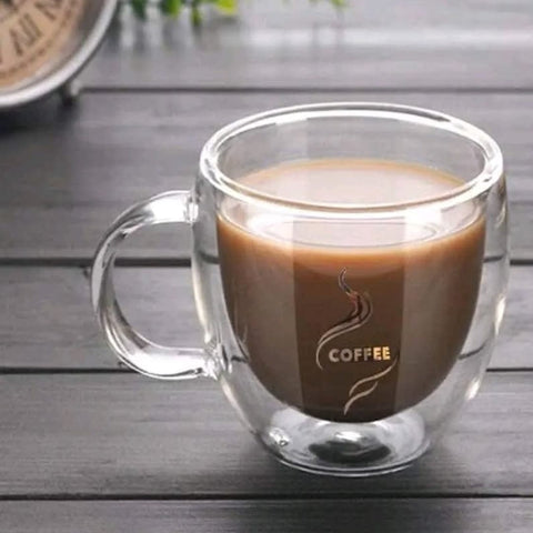 Set 6 cesti cafea cu pereti dubli din sticla termorezistenta 250 ml Mesaj Coffee X239