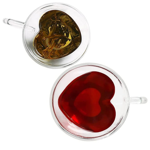 Set 4 cesti cafea Pereti Dubli Sticla Termorezistenta, Model Inima 180 ml coffee capucino latte espresso