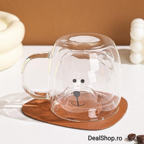 Set 6 cesti cafea pereti dubli sticla termorezistenta Model Ursulet 260 ml coffe