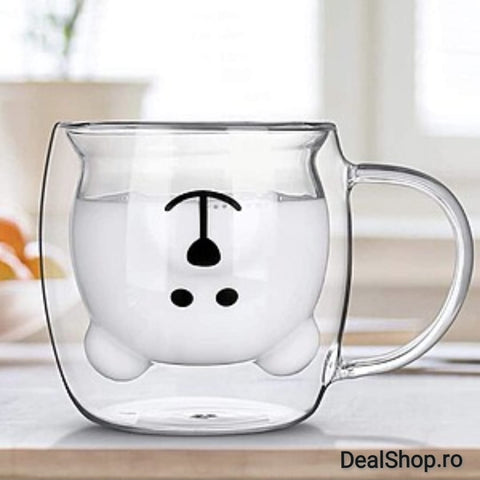 Set 6 cesti cafea pereti dubli sticla termorezistenta Model Ursulet 260 ml coffe