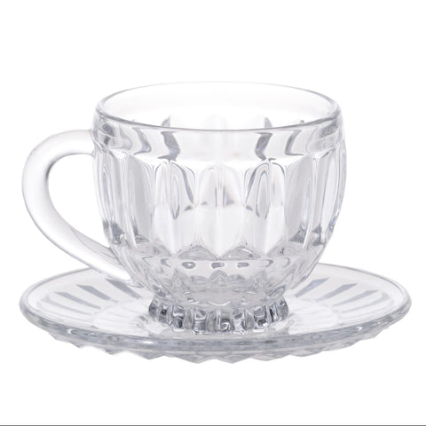 Set 6 cesti cafea ceai din sticla cu farfurii Manila Kaveh sticla 200 ml