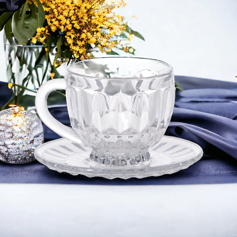 Set 6 cesti cafea ceai din sticla cu farfurii Manila Kaveh sticla 200 ml