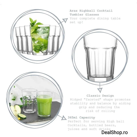 Set 6 pahare din Sticla Cockteil Lav Aras 300 ml Ideale pt terasa sau evenimente