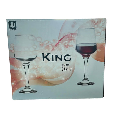 Set 6 pahare pentru vin rosu si apa 310 ml KING din sticla Eleganta si Versatilitate