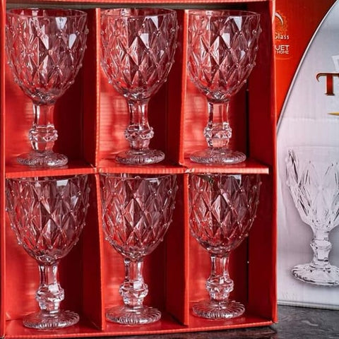 Set 6 pahare cu picior din sticla rezistenta 200 ml vin apa suc Tiffany evenimente