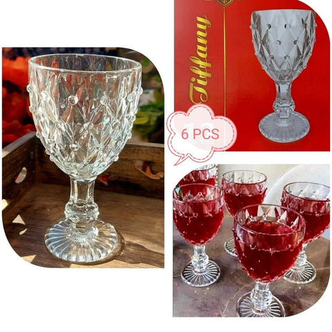 Set 6 pahare cu picior din sticla rezistenta 200 ml vin apa suc Tiffany evenimente