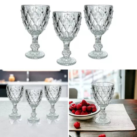 Set 6 pahare cu picior din sticla rezistenta 200 ml vin apa suc Tiffany evenimente