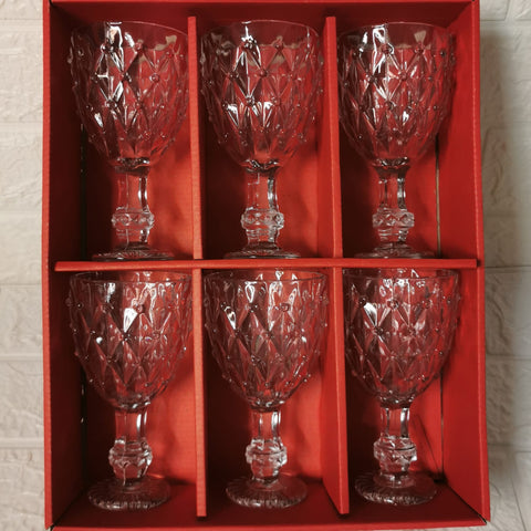 Set 6 pahare cu picior din sticla rezistenta 200 ml vin apa suc Tiffany evenimente