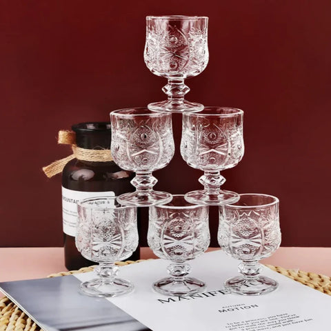 Set 6 pahare cu picior, 50 ml pentru tuica, sticla rezistenta