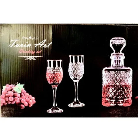 Set 6 pahare sticla 200 ml cu Decantor pentru bauturi 1,2 litri setul de 6 pahare din sticla pentru șampanie vin 200 ml petreceri in curte pe terasa Cadoul perfect