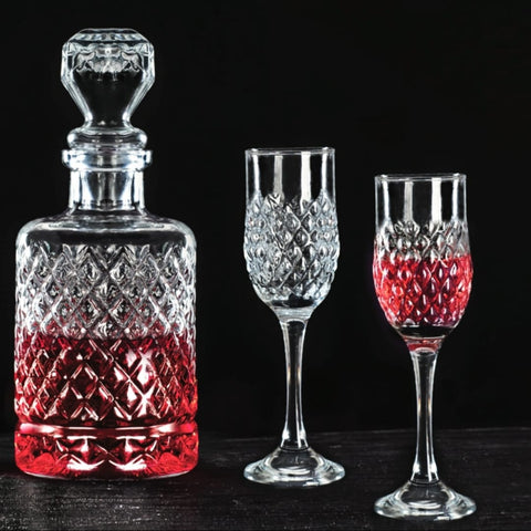 Set 6 pahare sticla 200 ml cu Decantor pentru bauturi 1,2 litri setul de 6 pahare din sticla pentru șampanie vin 200 ml petreceri in curte pe terasa Cadoul perfect