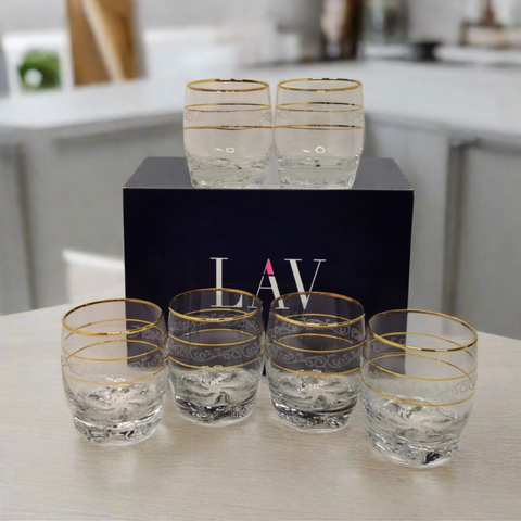 Set 6 pahare aurii suc apa tarie vin 290 ml Lav Adora Gold Lux evenimente