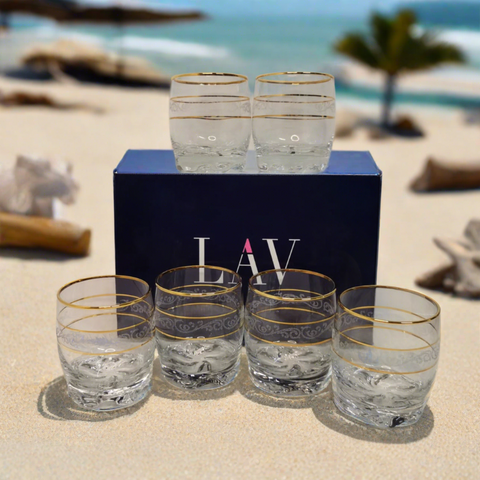Set 6 pahare aurii suc apa tarie vin 290 ml Lav Adora Gold Lux evenimente