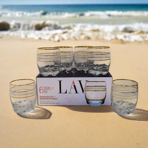 Set 6 pahare aurii suc apa tarie vin 290 ml Lav Adora Gold Lux evenimente