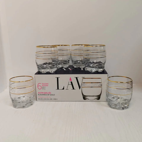 Set 6 pahare aurii suc apa tarie vin 290 ml Lav Adora Gold Lux evenimente