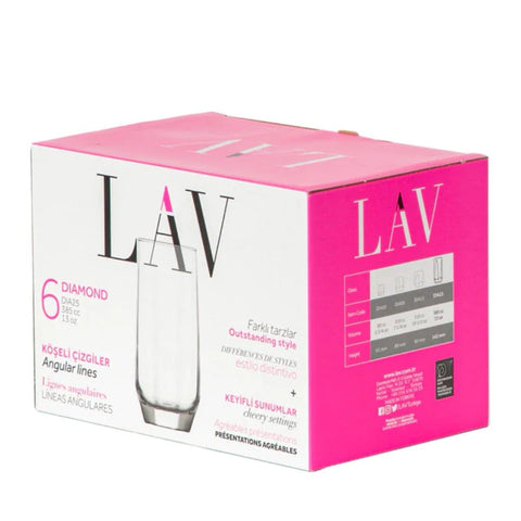 Set 6 pahare sticla Lav Diamond apa suc bere vin 385 ml terasa piscina evenimente