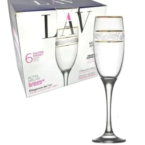 Set 6 pahare aurii sampanie Lav Adora Gold Eleganta si Rafinament pentru Ocazii Speciale 195 ml
