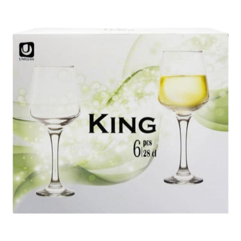 Set 6 pahare apa vin cu picior 280 ml KING sticla